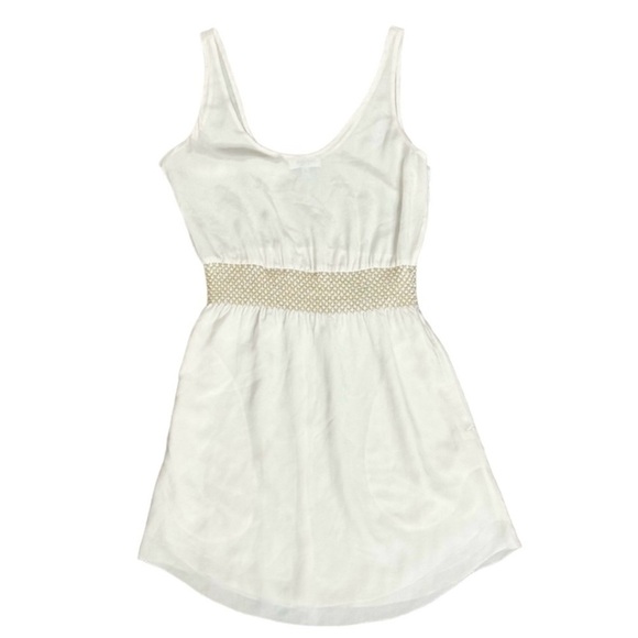Aritzia Babaton Blythe Mini Dress Silk Off White sleeveless smocked waist XXS - Picture 2 of 15